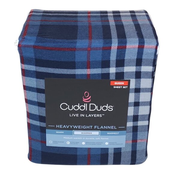 Cuddl Duds Queen Heavyweight Flannel Sheet Set Blue Plaid Soft Brushed Cotton - Picture 8 of 8